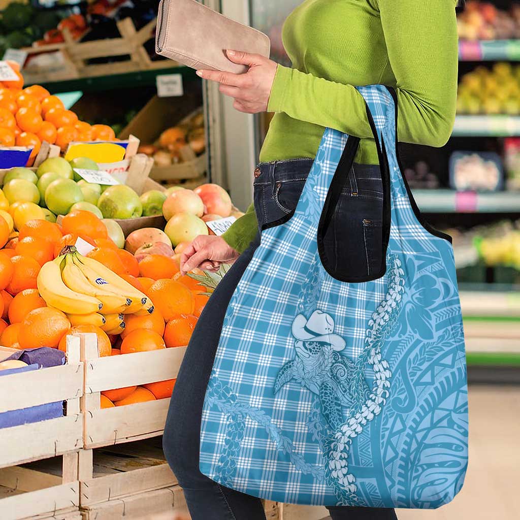 Blue Hawaii Palaka Cowboy Turtle Grocery Bag Hawaiian Paniolo Puakenikeni Maile Lei - Polynesian Pride