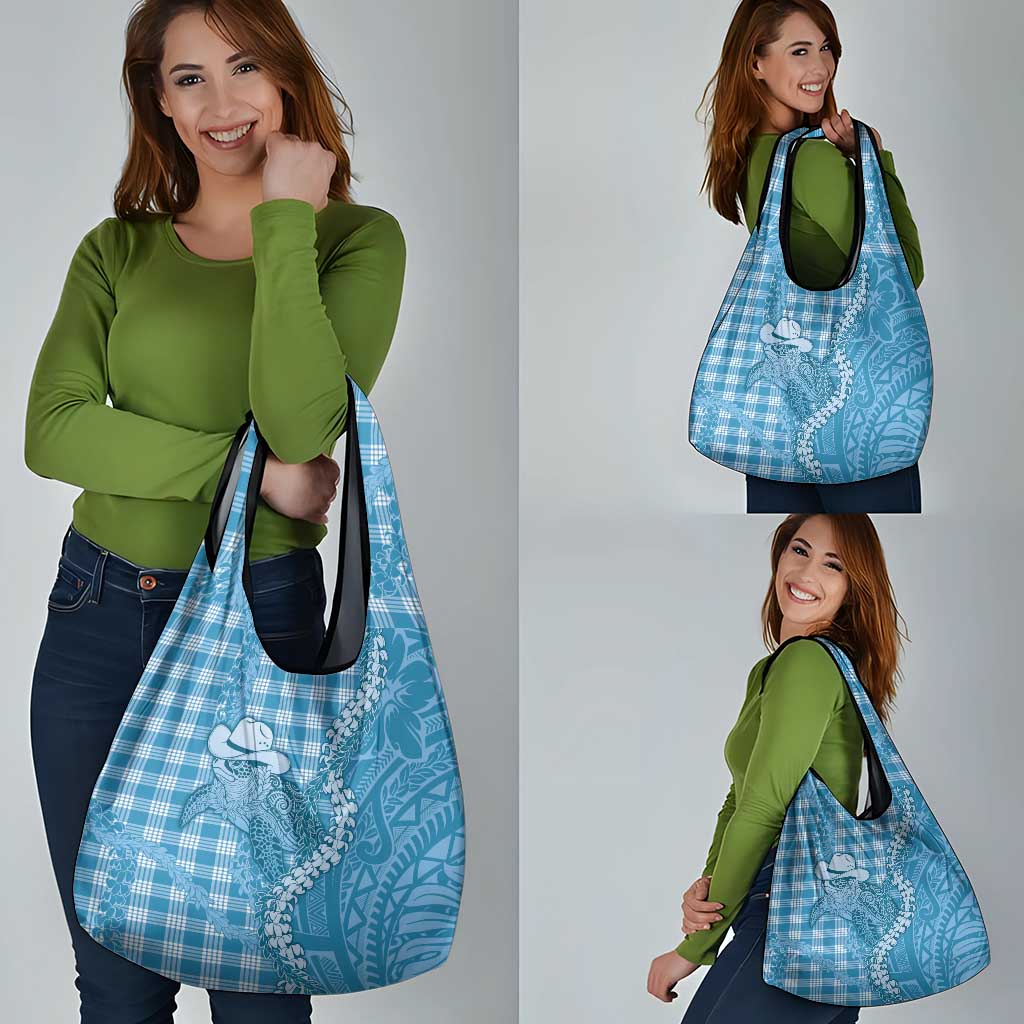 Blue Hawaii Palaka Cowboy Turtle Grocery Bag Hawaiian Paniolo Puakenikeni Maile Lei - Polynesian Pride