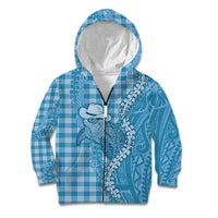 Blue Hawaii Palaka Cowboy Turtle Kid Hoodie Hawaiian Paniolo Puakenikeni Maile Lei DT05 Zip Hoodie Blue - Polynesian Pride