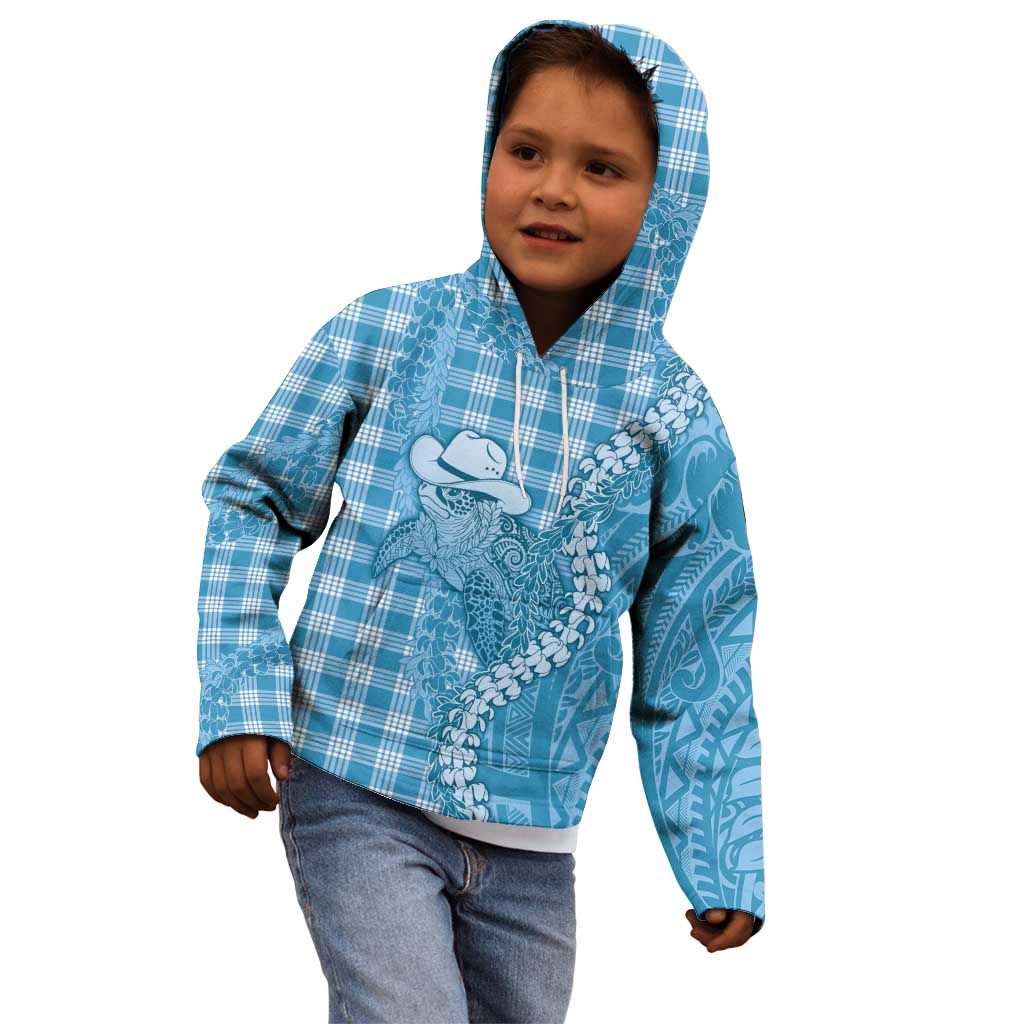 Blue Hawaii Palaka Cowboy Turtle Kid Hoodie Hawaiian Paniolo Puakenikeni Maile Lei DT05 - Polynesian Pride