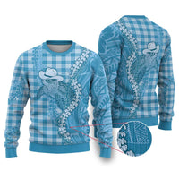 Blue Hawaii Palaka Cowboy Turtle Ugly Christmas Sweater Hawaiian Paniolo Puakenikeni Maile Lei - Polynesian Pride