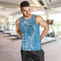 Blue Hawaii Palaka Cowboy Turtle Men Tank Top Hawaiian Paniolo Puakenikeni Maile Lei - Polynesian Pride