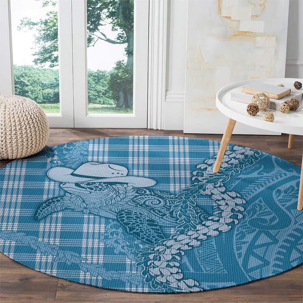 Blue Hawaii Palaka Cowboy Turtle Round Carpet Hawaiian Paniolo Puakenikeni Maile Lei DT05 - Polynesian Pride