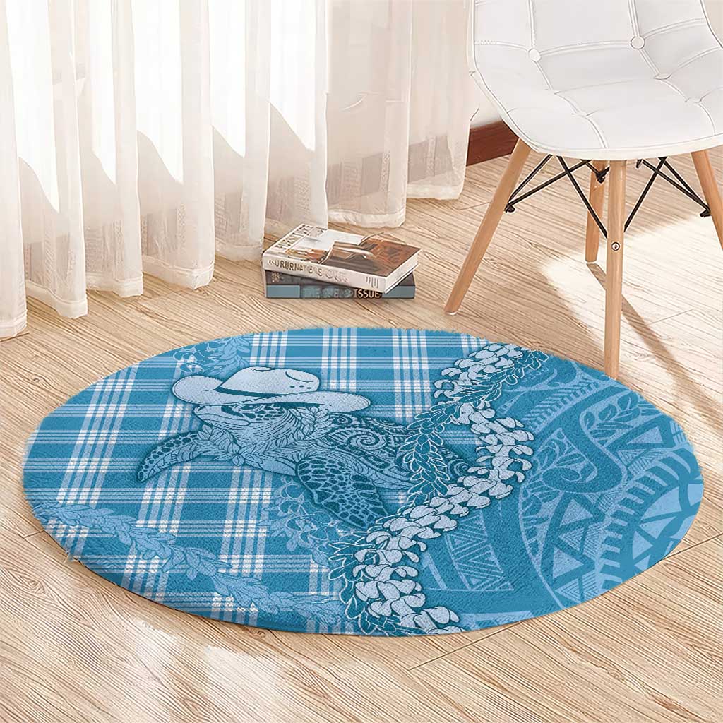Blue Hawaii Palaka Cowboy Turtle Round Carpet Hawaiian Paniolo Puakenikeni Maile Lei DT05 - Polynesian Pride