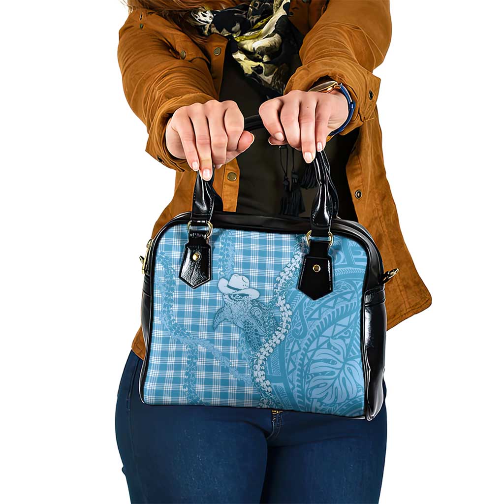 Blue Hawaii Palaka Cowboy Turtle Shoulder Handbag Hawaiian Paniolo Puakenikeni Maile Lei - Polynesian Pride