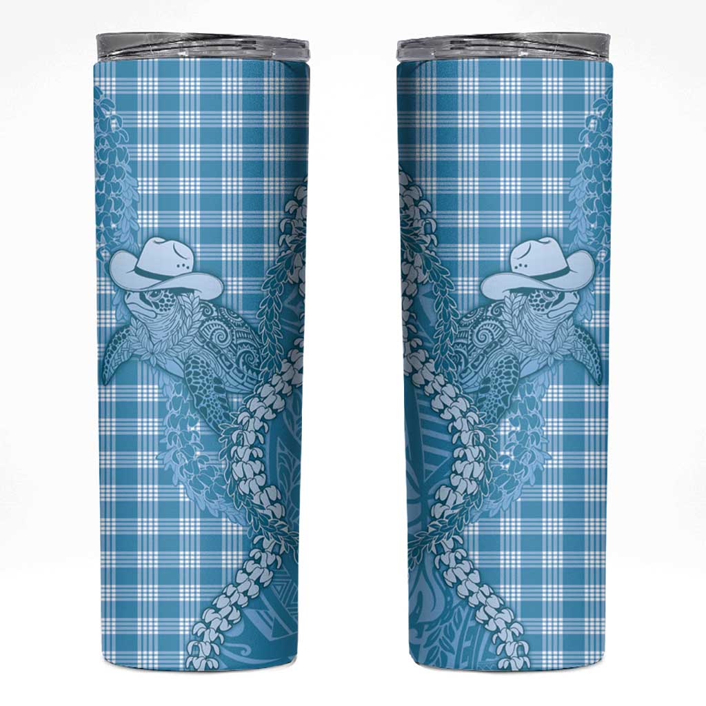 Blue Hawaii Palaka Cowboy Turtle Skinny Tumbler Hawaiian Paniolo Puakenikeni Maile Lei DT05 Blue - Polynesian Pride