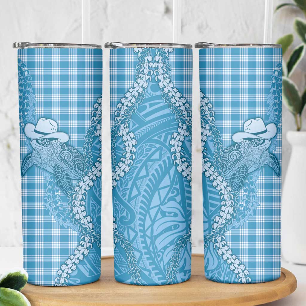 Blue Hawaii Palaka Cowboy Turtle Skinny Tumbler Hawaiian Paniolo Puakenikeni Maile Lei DT05 - Polynesian Pride