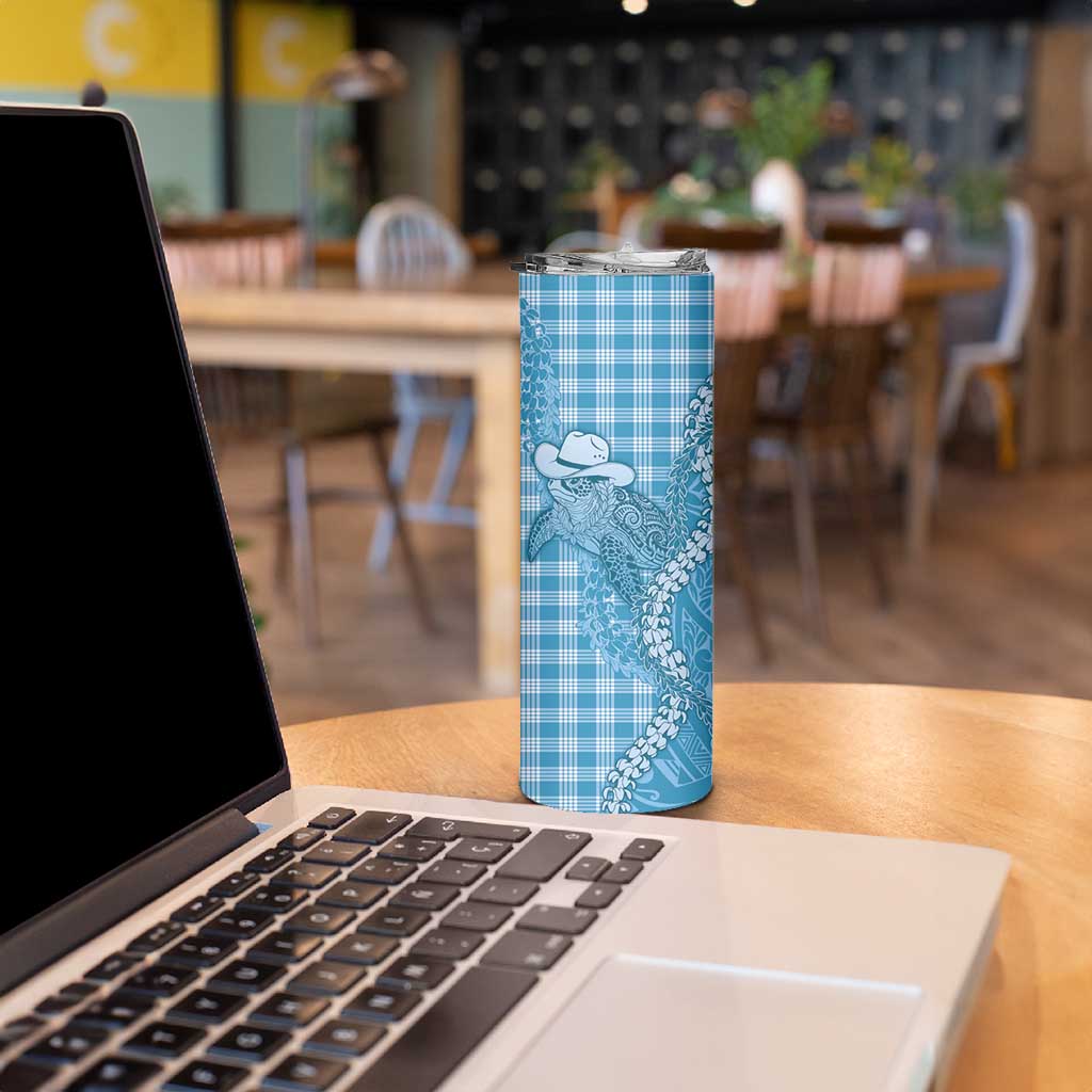 Blue Hawaii Palaka Cowboy Turtle Skinny Tumbler Hawaiian Paniolo Puakenikeni Maile Lei DT05 - Polynesian Pride