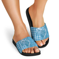 Blue Hawaii Palaka Cowboy Turtle Slide Sandals Hawaiian Paniolo Puakenikeni Maile Lei - Polynesian Pride