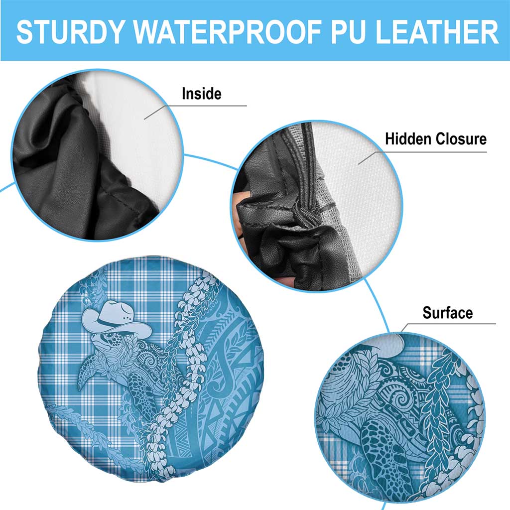 Blue Hawaii Palaka Cowboy Turtle Spare Tire Cover Hawaiian Paniolo Puakenikeni Maile Lei - Polynesian Pride