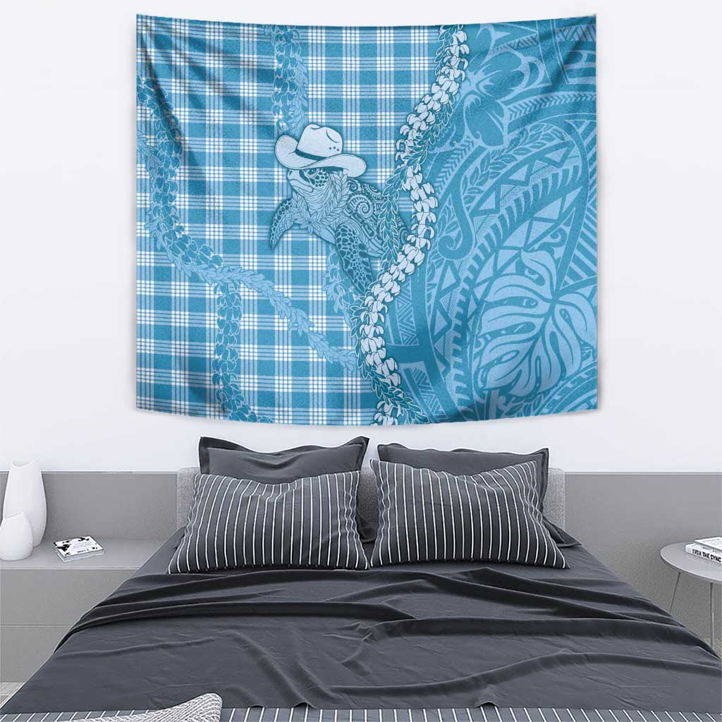 Blue Hawaii Palaka Cowboy Turtle Tapestry Hawaiian Paniolo Puakenikeni Maile Lei - Polynesian Pride