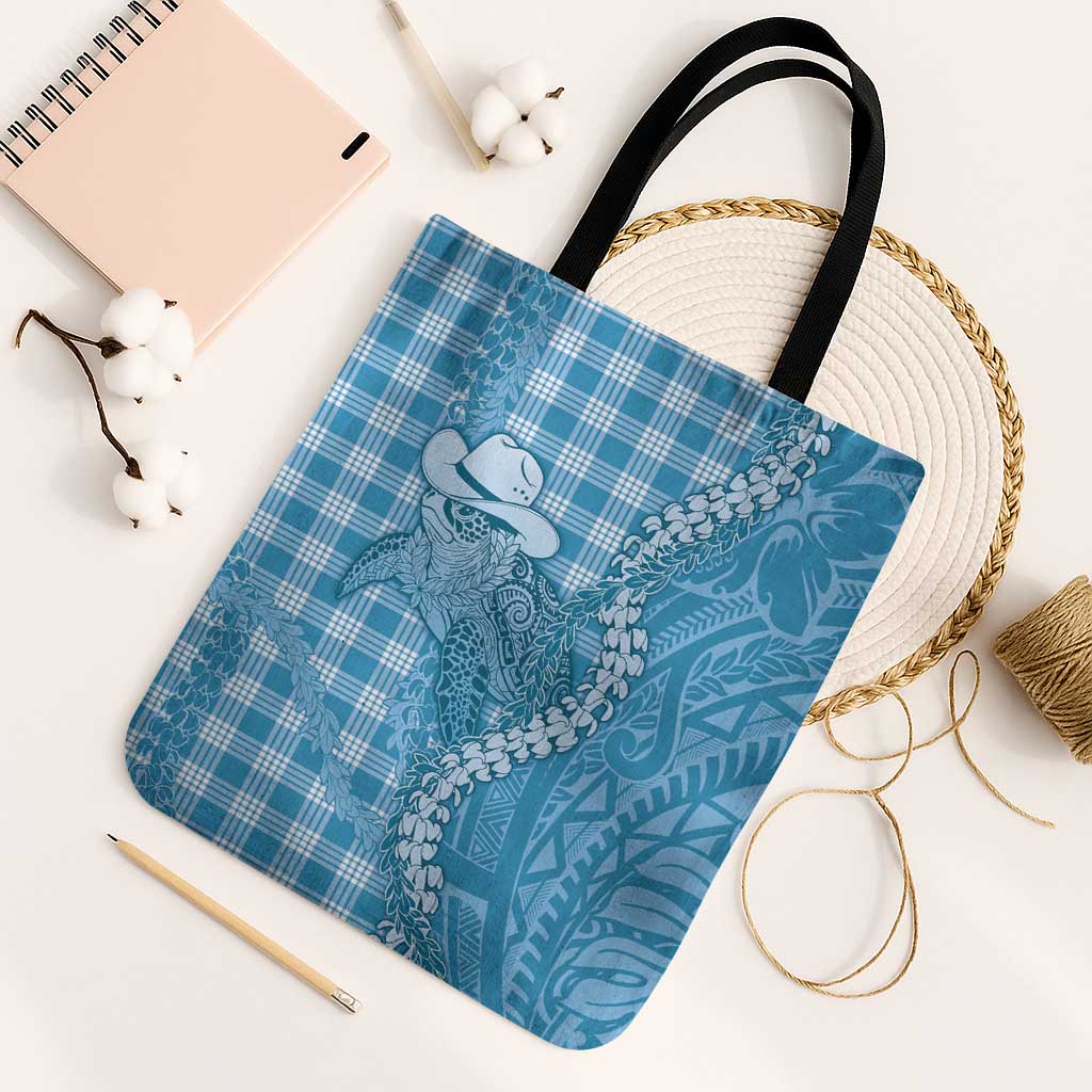 Blue Hawaii Palaka Cowboy Turtle Tote Bag Hawaiian Paniolo Puakenikeni Maile Lei - Polynesian Pride