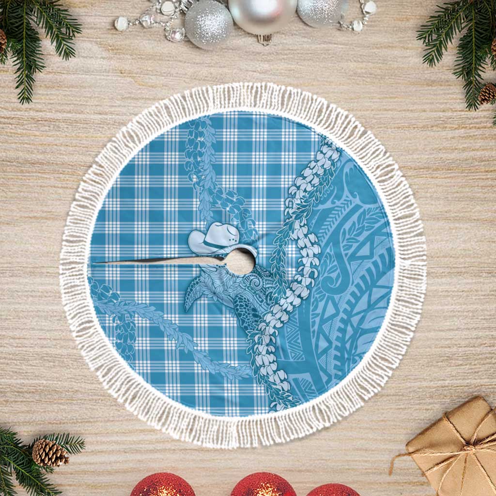 Blue Hawaii Palaka Cowboy Turtle Tree Skirt Hawaiian Paniolo Puakenikeni Maile Lei - Polynesian Pride