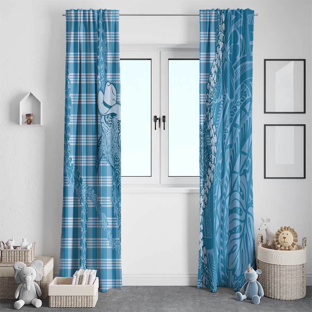 Blue Hawaii Palaka Cowboy Turtle Window Curtain Hawaiian Paniolo Puakenikeni Maile Lei - Polynesian Pride