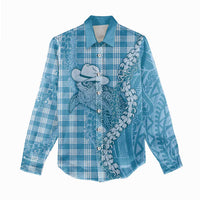 Blue Hawaii Palaka Cowboy Turtle Women Casual Shirt Hawaiian Paniolo Puakenikeni Maile Lei DT05 - Polynesian Pride