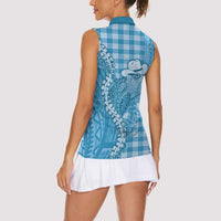 Blue Hawaii Palaka Cowboy Turtle Women Sleeveless Polo Shirt Hawaiian Paniolo Puakenikeni Maile Lei DT05 - Polynesian Pride
