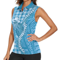 Blue Hawaii Palaka Cowboy Turtle Women Sleeveless Polo Shirt Hawaiian Paniolo Puakenikeni Maile Lei DT05 - Polynesian Pride