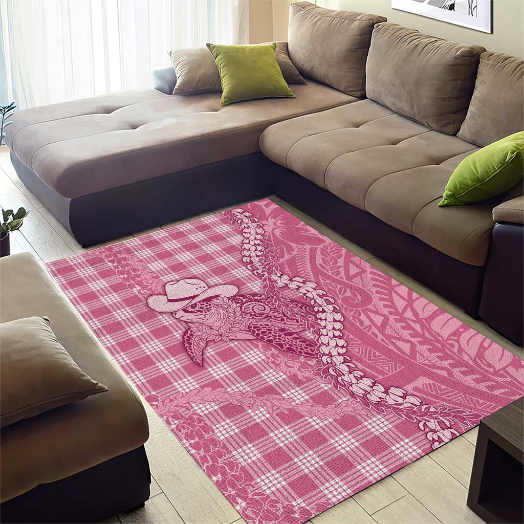 Pink Hawaii Palaka Cowboy Turtle Area Rug Hawaiian Paniolo Puakenikeni Maile Lei - Polynesian Pride