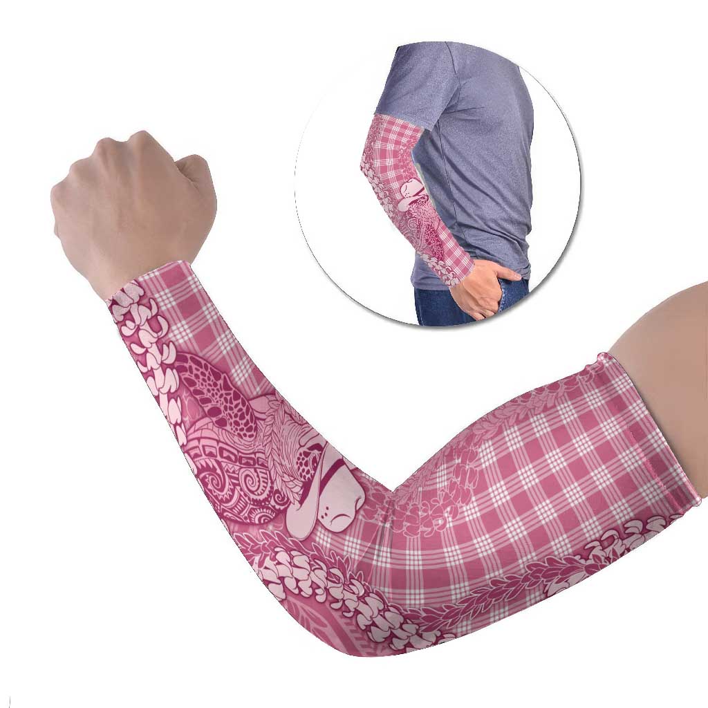 Pink Hawaii Palaka Cowboy Turtle Arm Sleeves Hawaiian Paniolo Puakenikeni Maile Lei - Polynesian Pride