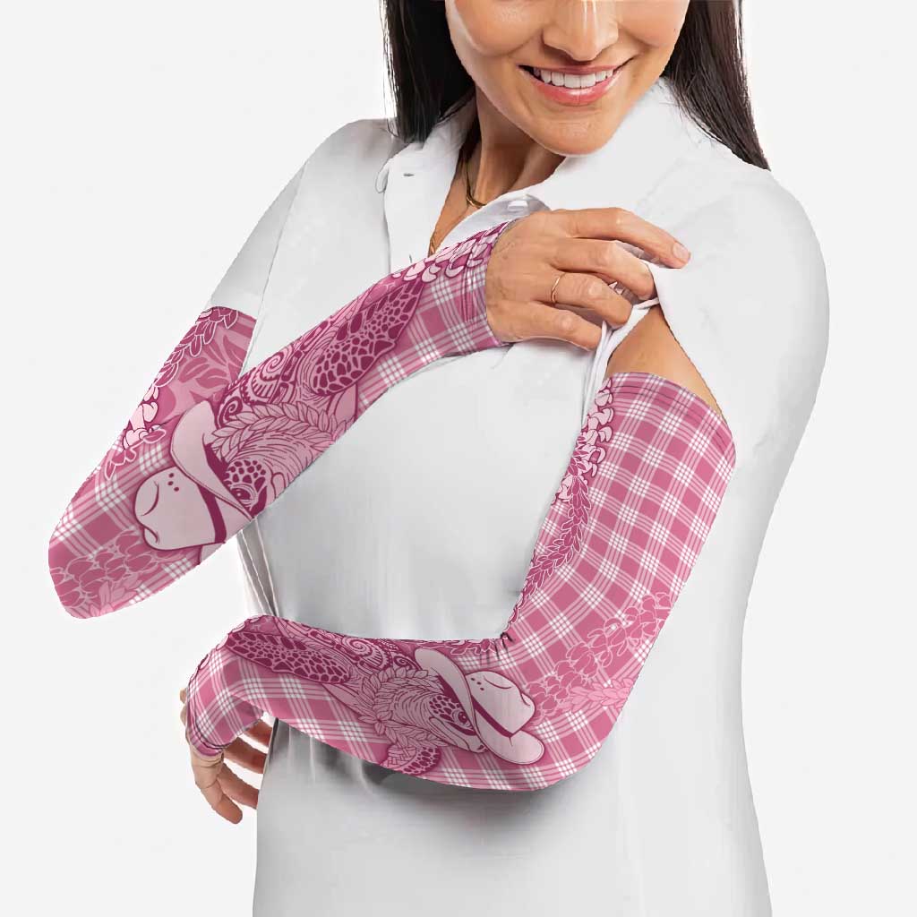 Pink Hawaii Palaka Cowboy Turtle Arm Sleeves Hawaiian Paniolo Puakenikeni Maile Lei - Polynesian Pride