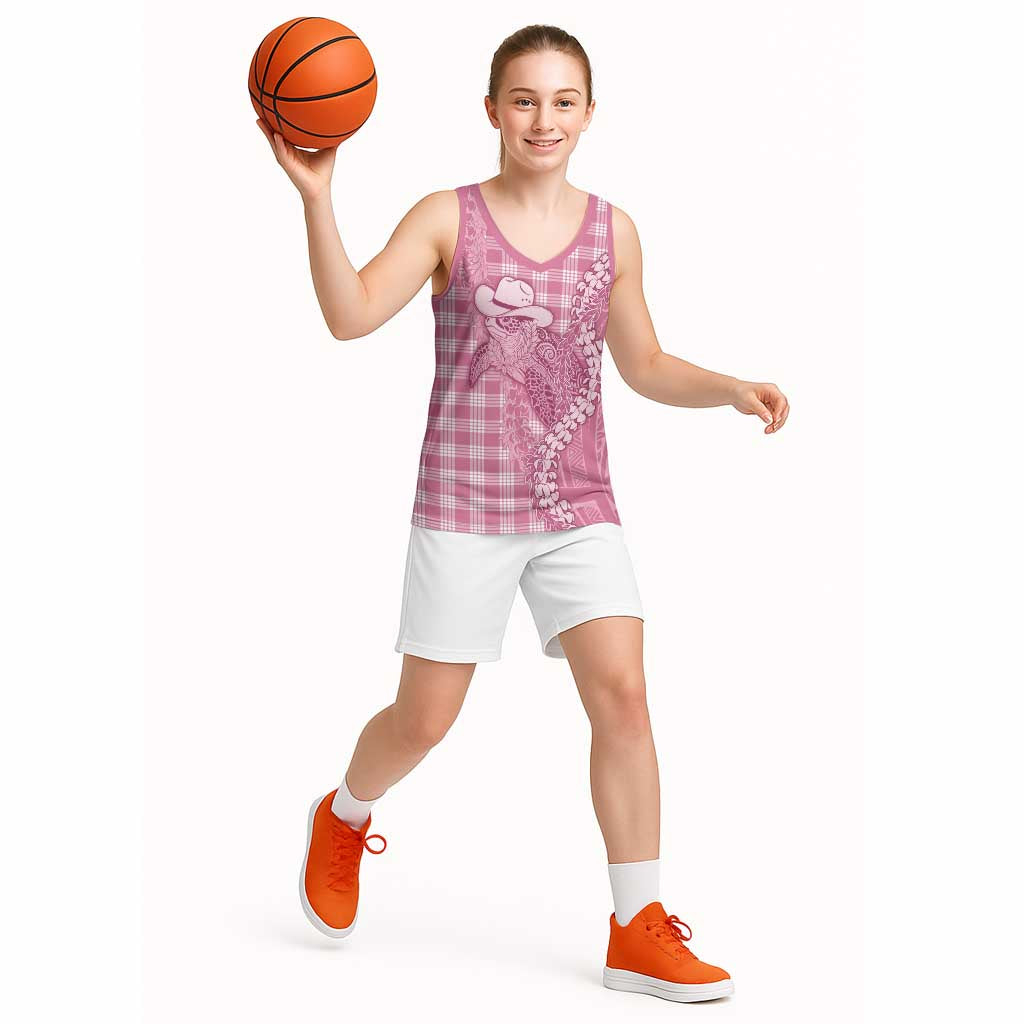 Pink Hawaii Palaka Cowboy Turtle Basketball Jersey Hawaiian Paniolo Puakenikeni Maile Lei - Polynesian Pride