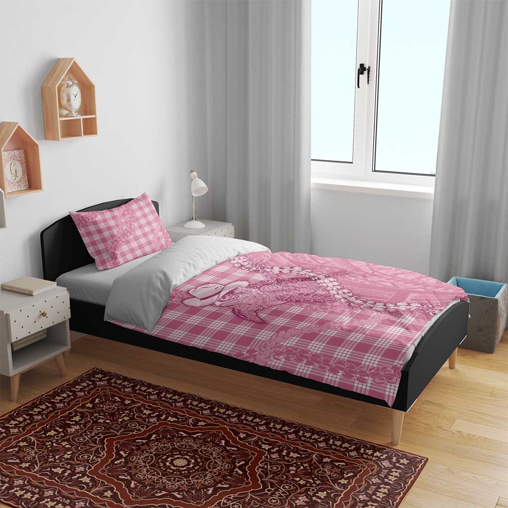 Pink Hawaii Palaka Cowboy Turtle Bedding Set Hawaiian Paniolo Puakenikeni Maile Lei - Polynesian Pride