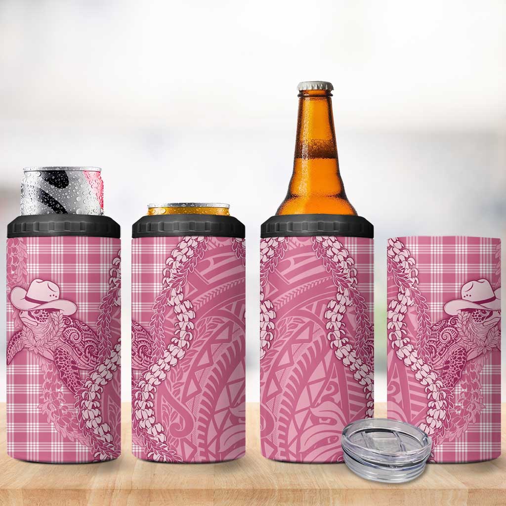 Pink Hawaii Palaka Cowboy Turtle 4 in 1 Can Cooler Tumbler Hawaiian Paniolo Puakenikeni Maile Lei DT05 - Polynesian Pride
