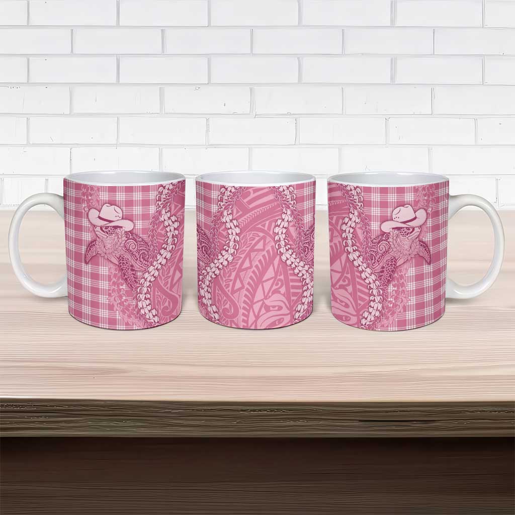 Pink Hawaii Palaka Cowboy Turtle Ceramic Mug Hawaiian Paniolo Puakenikeni Maile Lei - Polynesian Pride