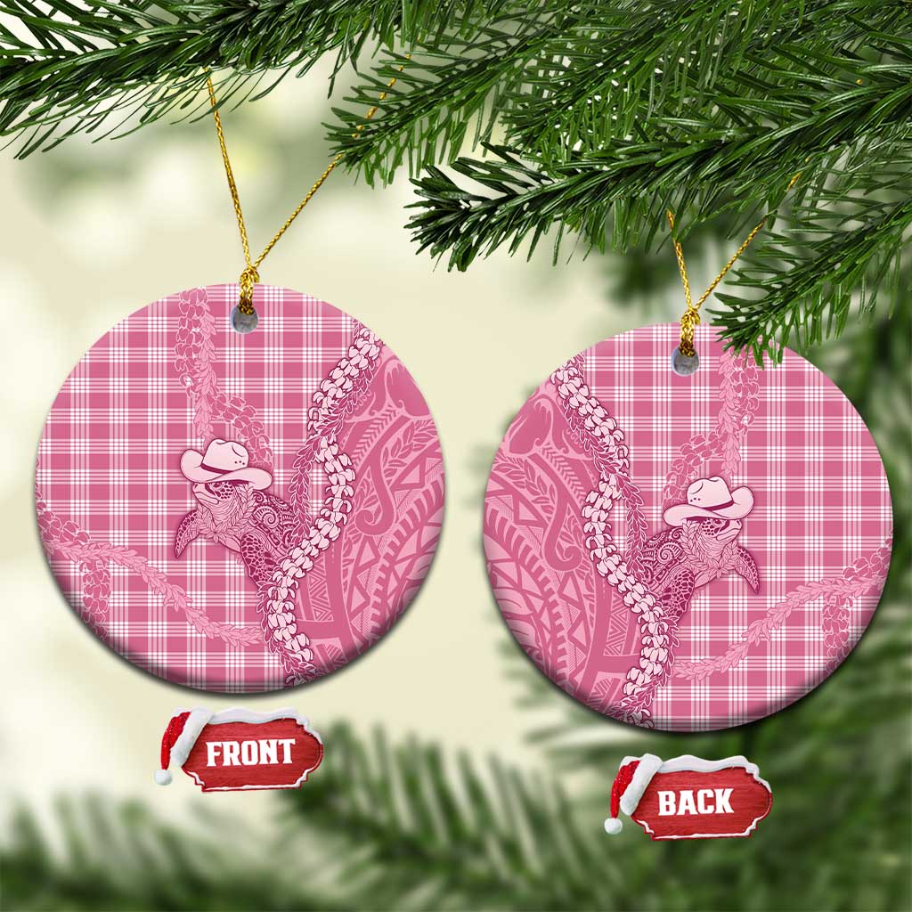 Pink Hawaii Palaka Cowboy Turtle Ceramic Ornament Hawaiian Paniolo Puakenikeni Maile Lei - Polynesian Pride