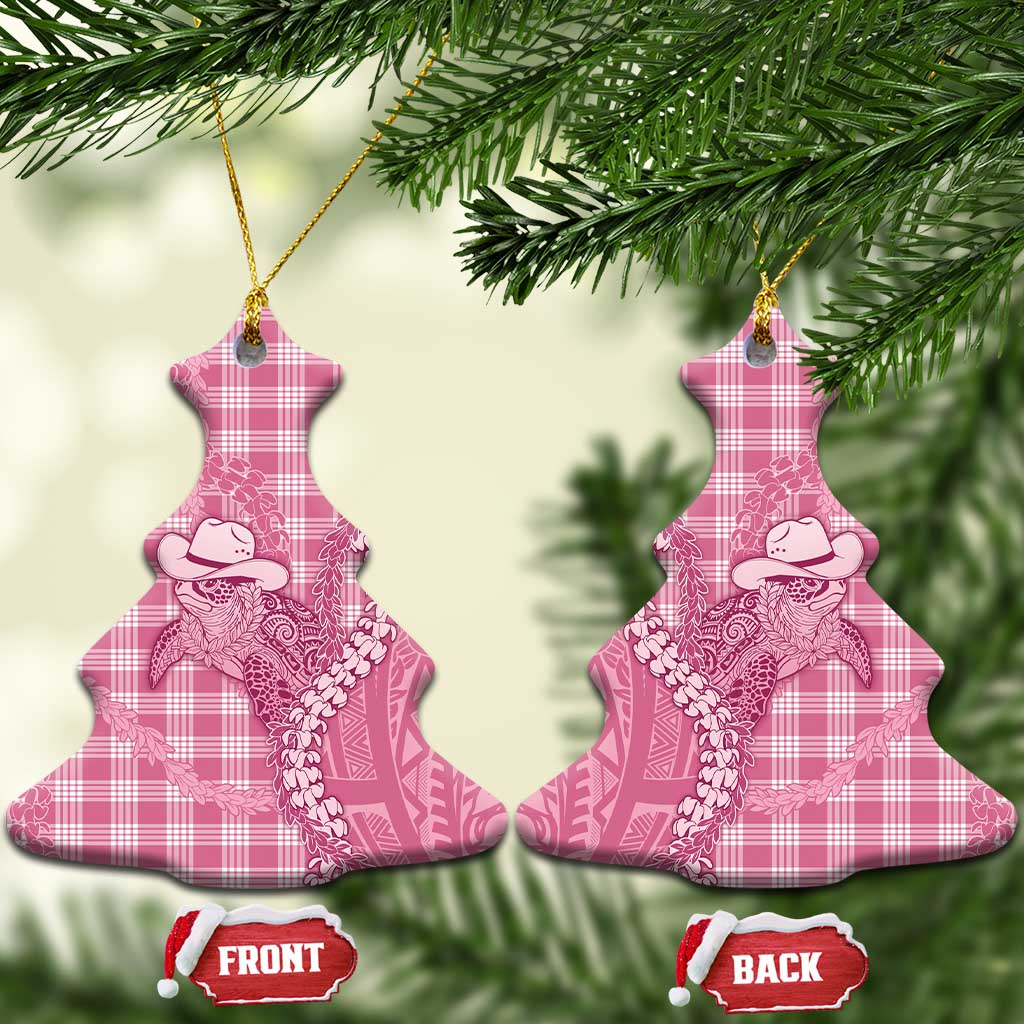 Pink Hawaii Palaka Cowboy Turtle Ceramic Ornament Hawaiian Paniolo Puakenikeni Maile Lei - Polynesian Pride