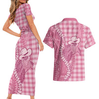 Pink Hawaii Palaka Cowboy Turtle Couples Matching Short Sleeve Bodycon Dress and Hawaiian Shirt Hawaiian Paniolo Puakenikeni Maile Lei DT05 - Polynesian Pride