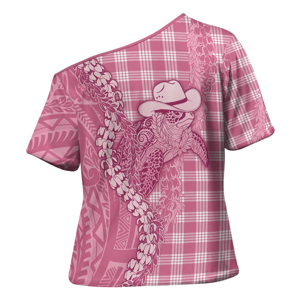 Pink Hawaii Palaka Cowboy Turtle Cross Shoulder Shirt Hawaiian Paniolo Puakenikeni Maile Lei - Polynesian Pride