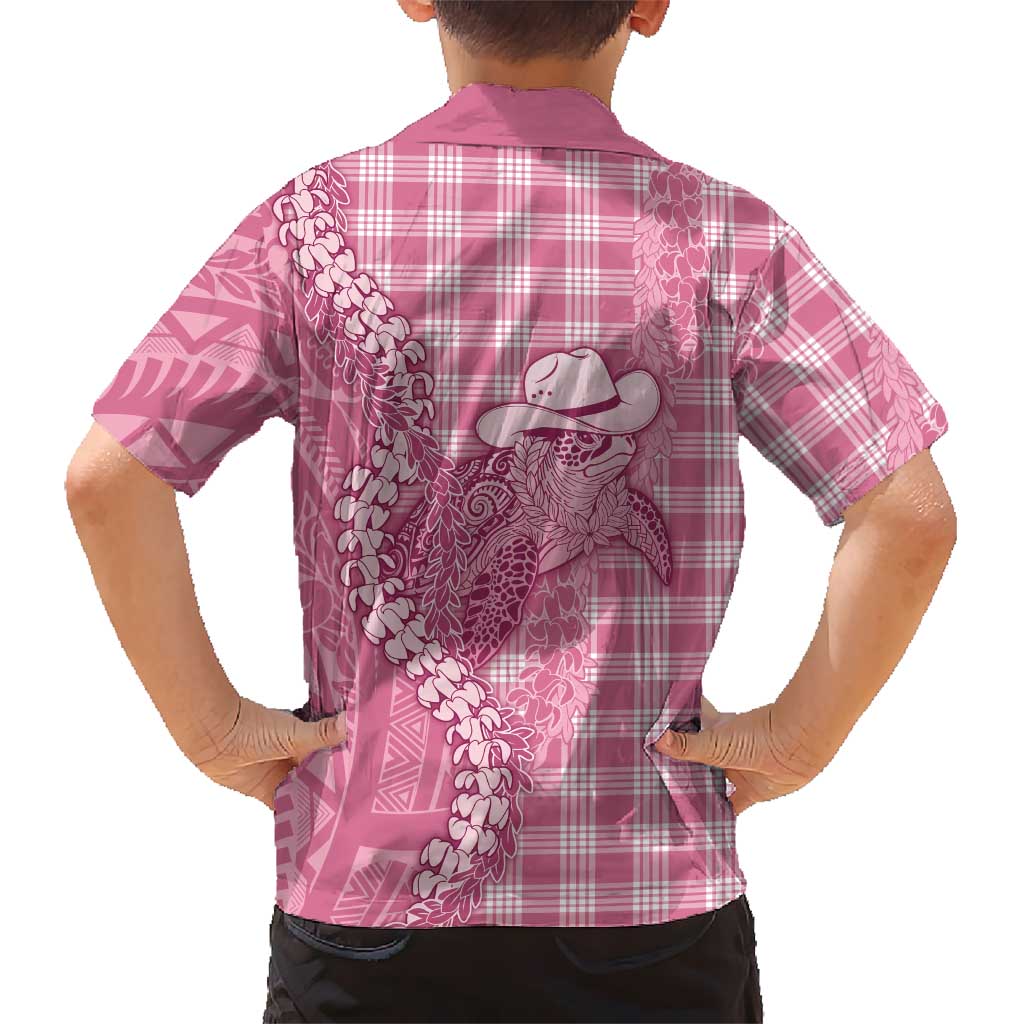 Pink Hawaii Palaka Cowboy Turtle Family Matching Long Sleeve Bodycon Dress and Hawaiian Shirt Hawaiian Paniolo Puakenikeni Maile Lei DT05 - Polynesian Pride
