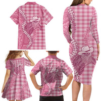 Pink Hawaii Palaka Cowboy Turtle Family Matching Long Sleeve Bodycon Dress and Hawaiian Shirt Hawaiian Paniolo Puakenikeni Maile Lei DT05 - Polynesian Pride