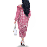 Pink Hawaii Palaka Cowboy Turtle Family Matching Off The Shoulder Long Sleeve Dress and Hawaiian Shirt Hawaiian Paniolo Puakenikeni Maile Lei DT05 - Polynesian Pride