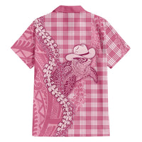 Pink Hawaii Palaka Cowboy Turtle Family Matching Off Shoulder Short Dress and Hawaiian Shirt Hawaiian Paniolo Puakenikeni Maile Lei DT05 - Polynesian Pride