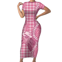 Pink Hawaii Palaka Cowboy Turtle Family Matching Short Sleeve Bodycon Dress and Hawaiian Shirt Hawaiian Paniolo Puakenikeni Maile Lei DT05 Mom's Dress Pink - Polynesian Pride