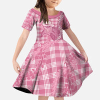 Pink Hawaii Palaka Cowboy Turtle Family Matching Tank Maxi Dress and Hawaiian Shirt Hawaiian Paniolo Puakenikeni Maile Lei DT05 Daughter's Dress Pink - Polynesian Pride