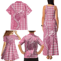 Pink Hawaii Palaka Cowboy Turtle Family Matching Tank Maxi Dress and Hawaiian Shirt Hawaiian Paniolo Puakenikeni Maile Lei DT05 - Polynesian Pride