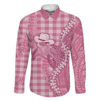 Pink Hawaii Palaka Cowboy Turtle Family Matching Tank Maxi Dress and Hawaiian Shirt Hawaiian Paniolo Puakenikeni Maile Lei DT05 Dad's Shirt - Long Sleeve Pink - Polynesian Pride