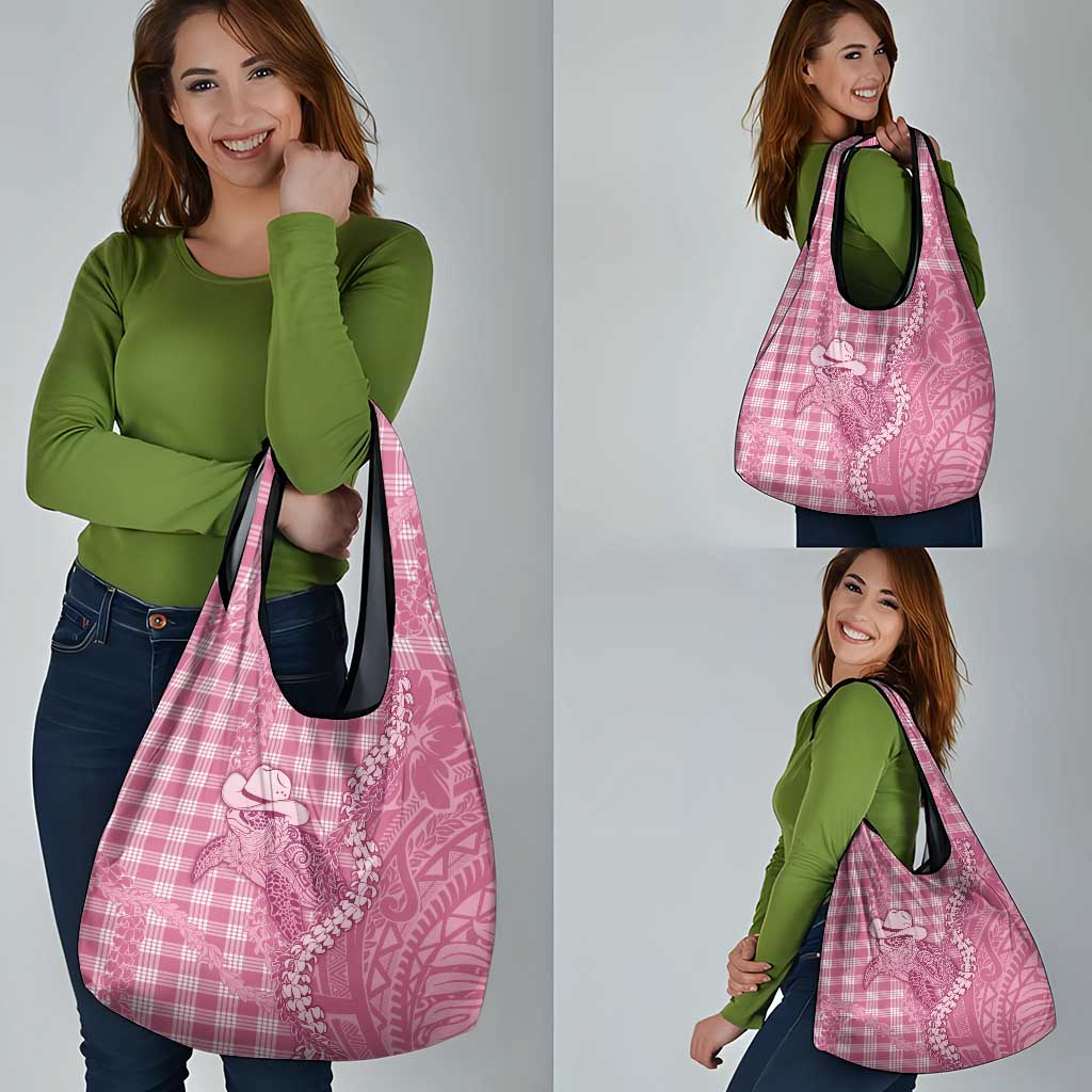 Pink Hawaii Palaka Cowboy Turtle Grocery Bag Hawaiian Paniolo Puakenikeni Maile Lei - Polynesian Pride