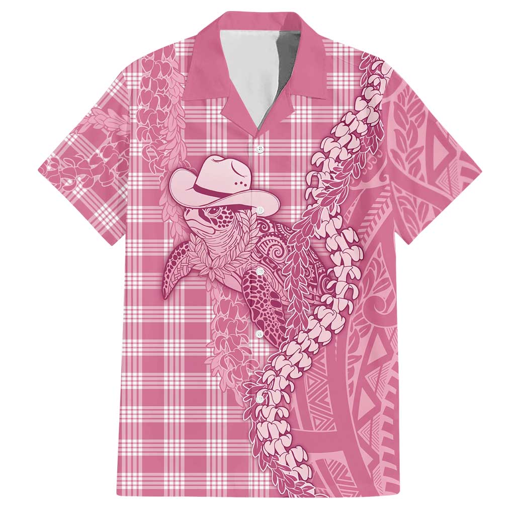 Pink Hawaii Palaka Cowboy Turtle Hawaiian Shirt Hawaiian Paniolo Puakenikeni Maile Lei - Polynesian Pride
