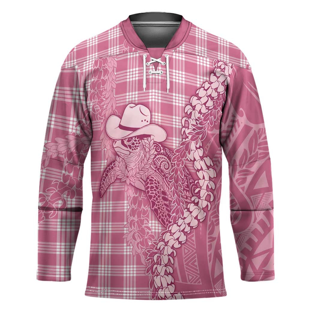 Pink Hawaii Palaka Cowboy Turtle Hockey Jersey Hawaiian Paniolo Puakenikeni Maile Lei - Polynesian Pride