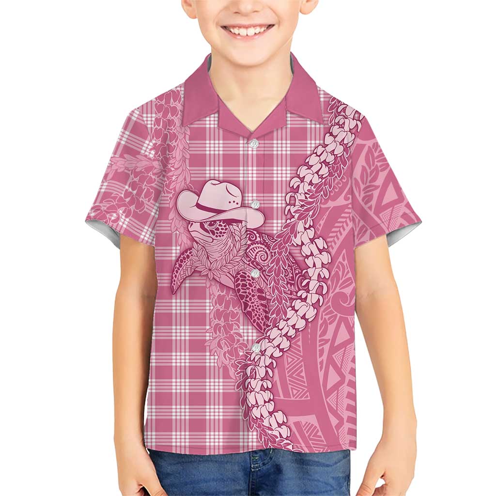 Pink Hawaii Palaka Cowboy Turtle Kid Hawaiian Shirt Hawaiian Paniolo Puakenikeni Maile Lei - Polynesian Pride