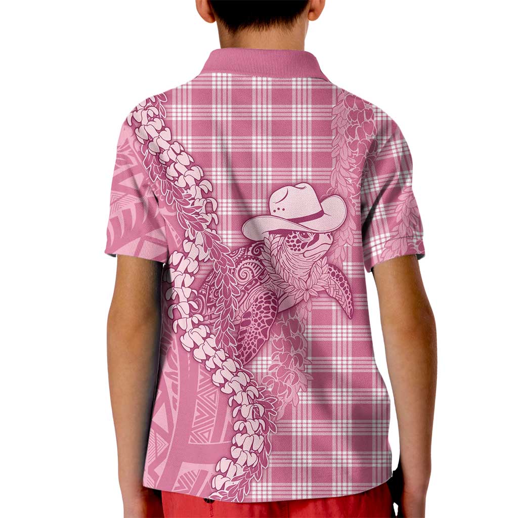 Pink Hawaii Palaka Cowboy Turtle Kid Polo Shirt Hawaiian Paniolo Puakenikeni Maile Lei - Polynesian Pride