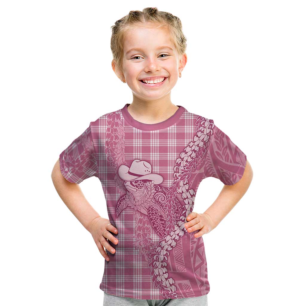 Pink Hawaii Palaka Cowboy Turtle Kid T Shirt Hawaiian Paniolo Puakenikeni Maile Lei - Polynesian Pride