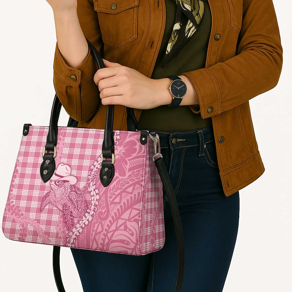 Pink Hawaii Palaka Cowboy Turtle Leather Bag Hawaiian Paniolo Puakenikeni Maile Lei - Polynesian Pride