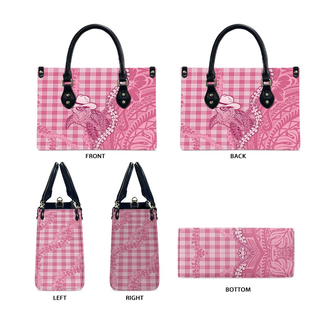 Pink Hawaii Palaka Cowboy Turtle Leather Bag Hawaiian Paniolo Puakenikeni Maile Lei - Polynesian Pride