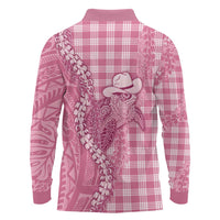 Pink Hawaii Palaka Cowboy Turtle Long Sleeve Polo Shirt Hawaiian Paniolo Puakenikeni Maile Lei DT05 - Polynesian Pride