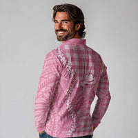 Pink Hawaii Palaka Cowboy Turtle Long Sleeve Polo Shirt Hawaiian Paniolo Puakenikeni Maile Lei DT05 - Polynesian Pride